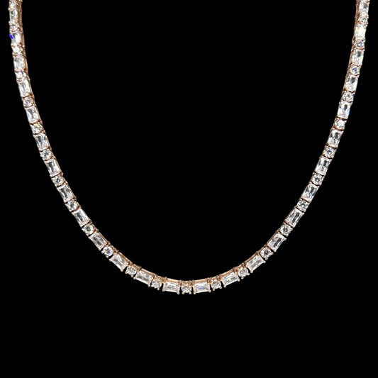 Round & Baguette Cut Tennis Chain 3mm Rose Gold