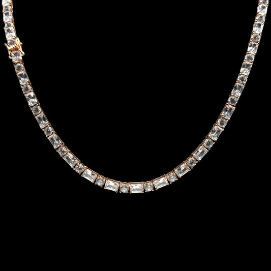 Round & Baguette Cut Tennis Chain 4mm Rose Gold