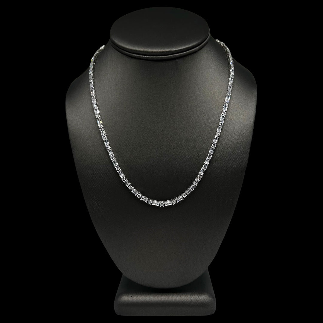 Round & Baguette Cut Tennis Chain 3mm Silver