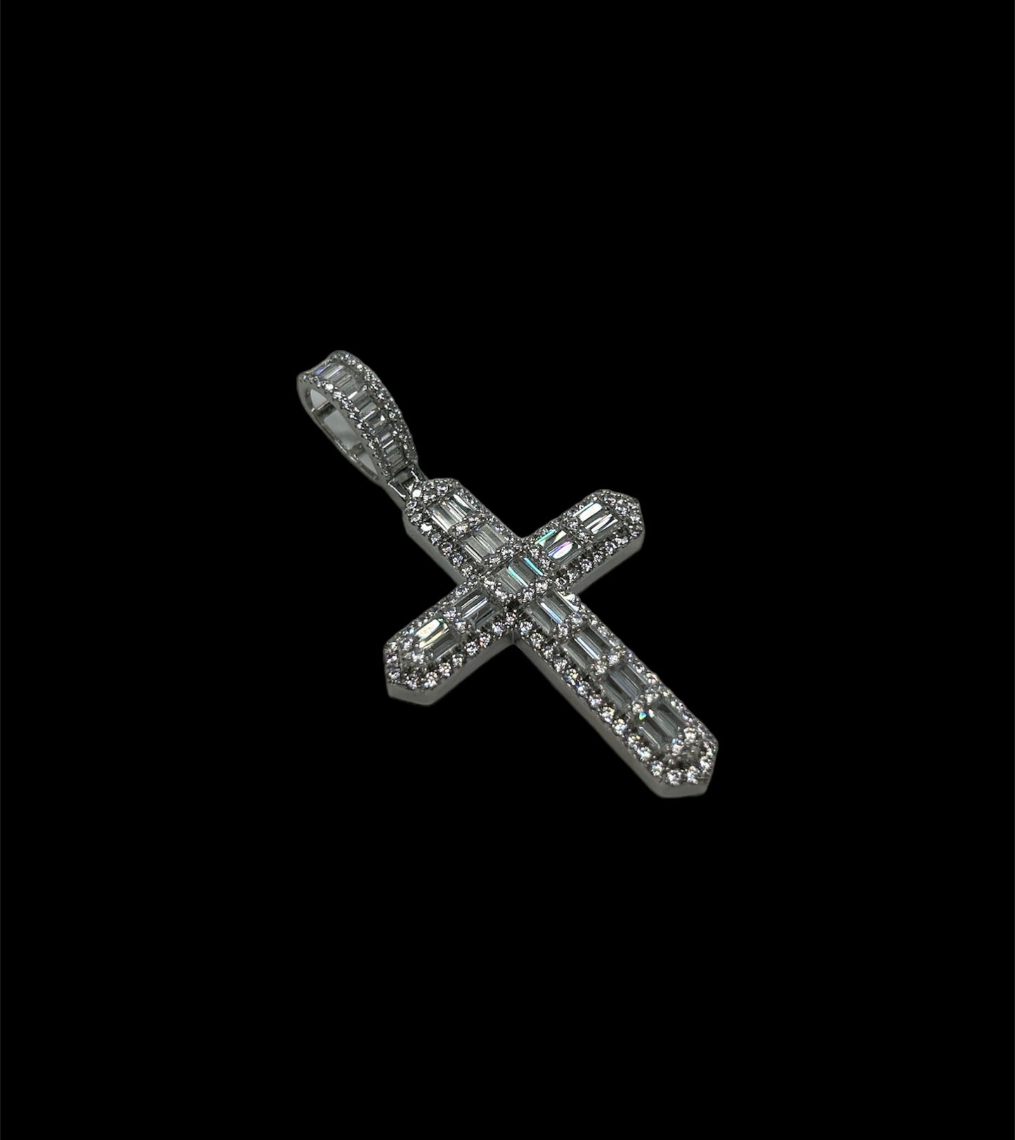 Baguette Cut Cross Silver