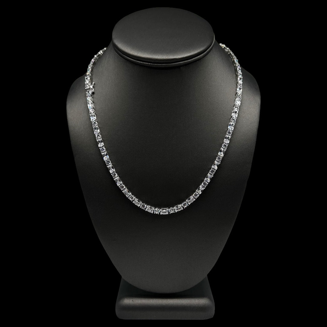 Round & Baguette Cut Tennis Chain 4mm Silver