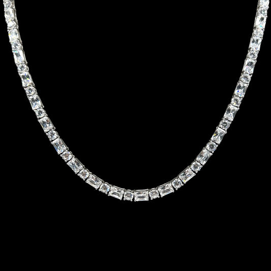 Round & Baguette Cut Tennis Chain 4mm Silver