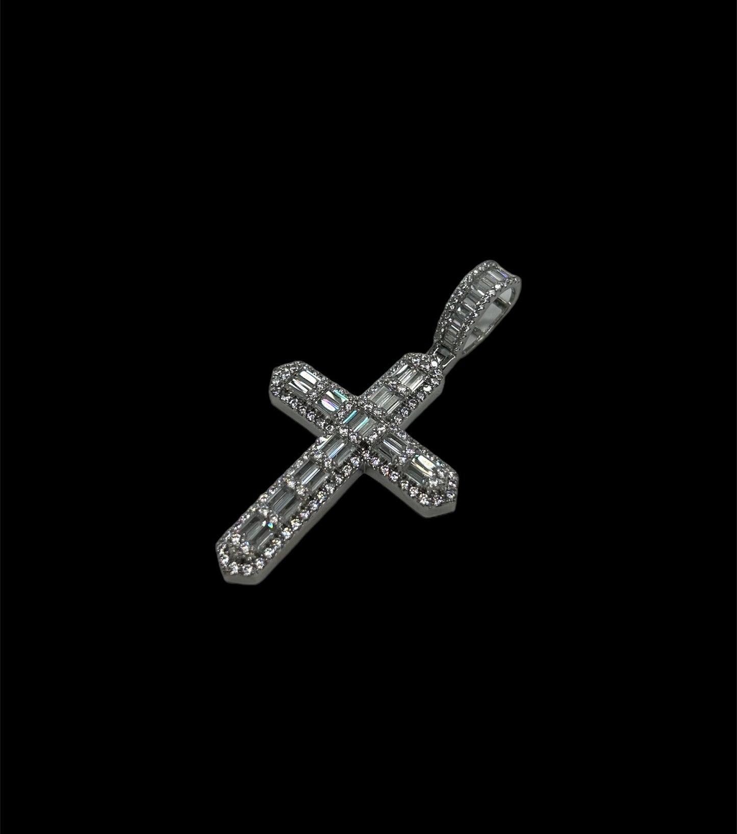 Baguette Cut Cross Silver