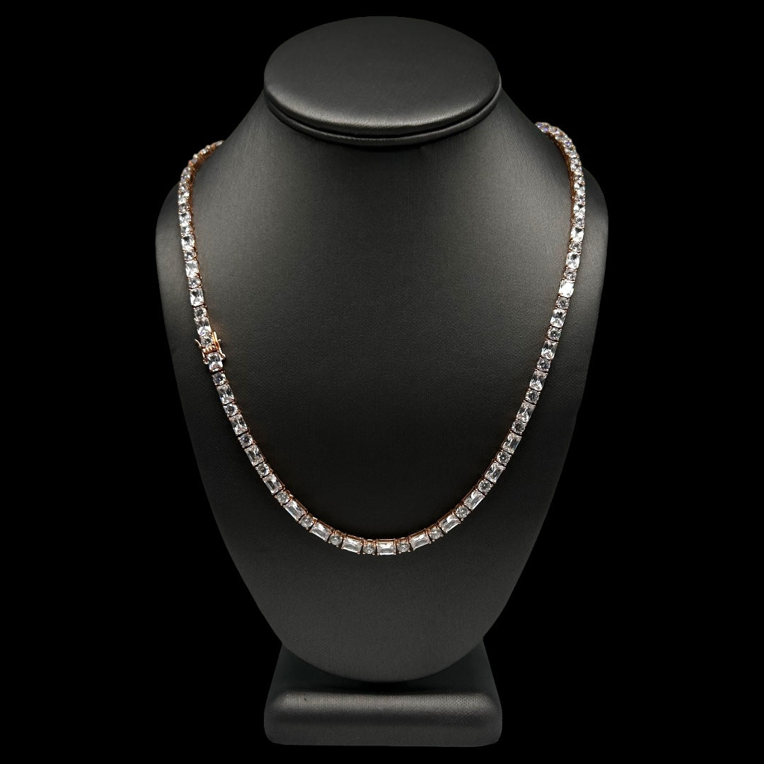Round & Baguette Cut Tennis Chain 4mm Rose Gold