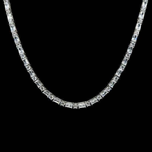 Round & Baguette Cut Tennis Chain 3mm Silver