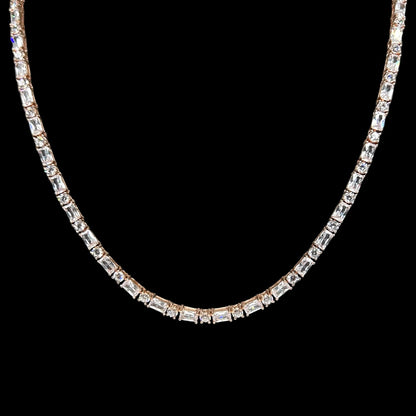 Round & Baguette Cut Tennis Chain 3mm Rose Gold