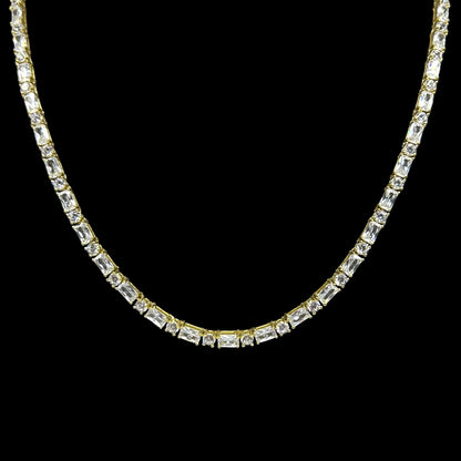 Round & Baguette Cut Tennis Chain 3mm Gold