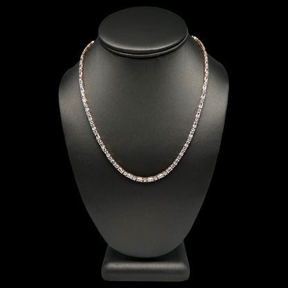 Round & Baguette Cut Tennis Chain 3mm Rose Gold