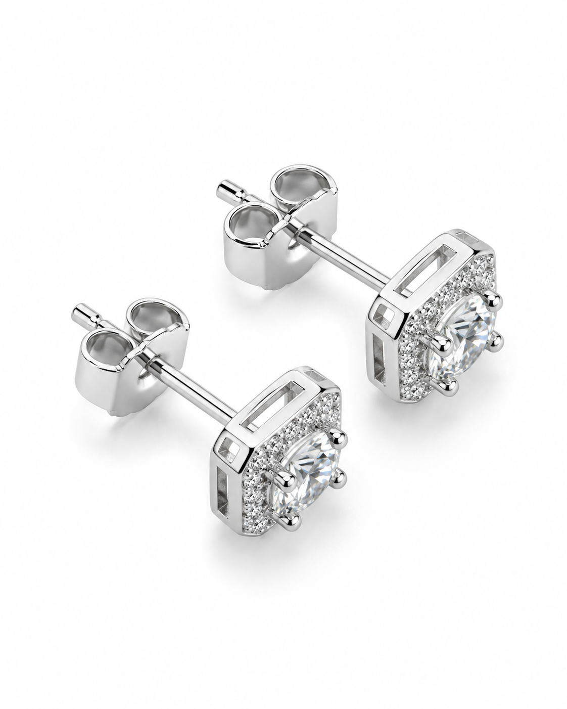 Square Earring Round Center Stone 4mm