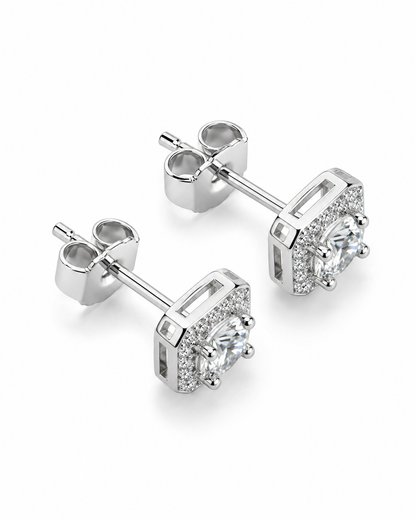 Square Earring Round Center Stone 4mm