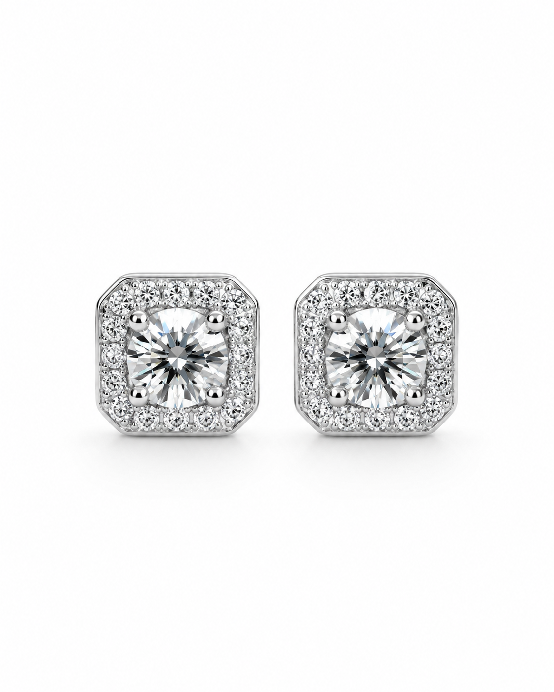 Square Earring Round Center Stone 4mm