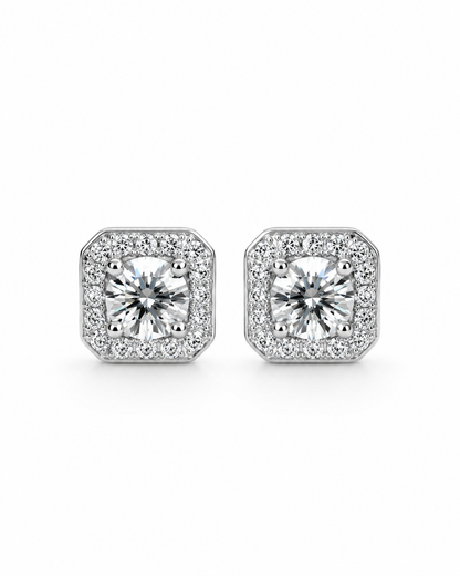 Square Earring Round Center Stone 4mm