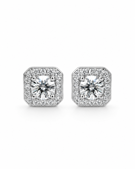 Square Earring Round Center Stone 4mm