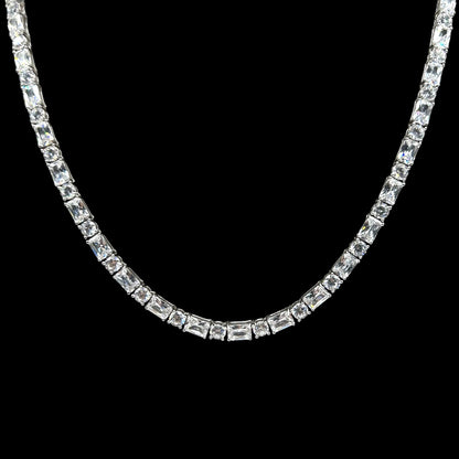 Round & Baguette Cut Tennis Chain 4mm Silver