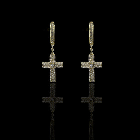 Emerald Cut Cross Earring