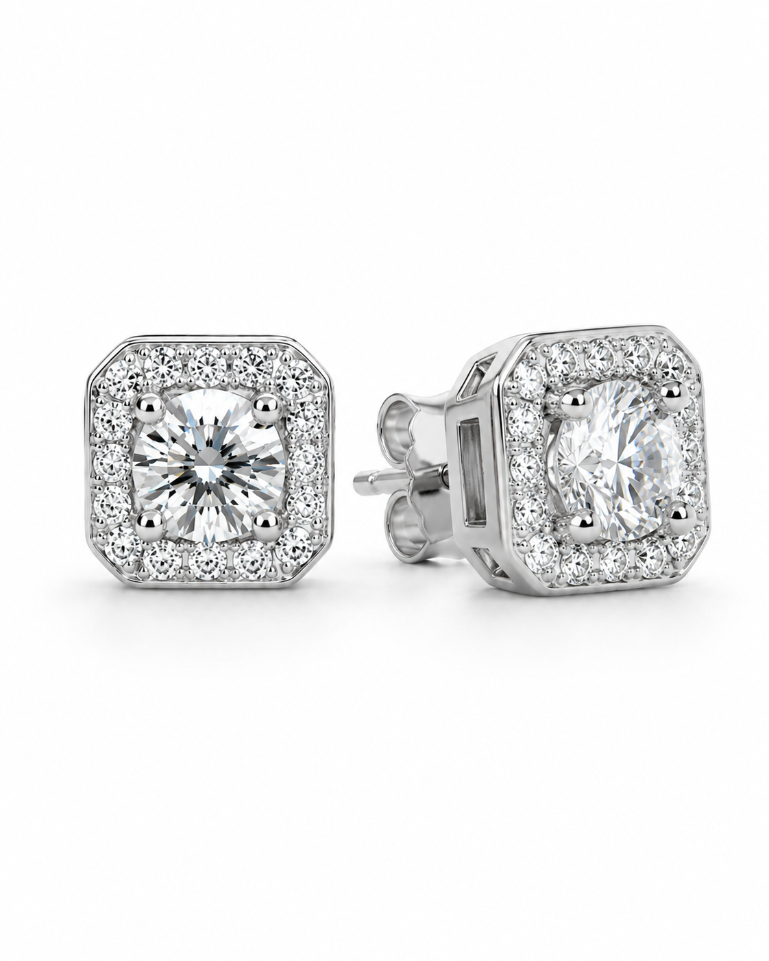 Square Earring Round Center Stone 4mm