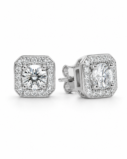 Square Earring Round Center Stone 4mm