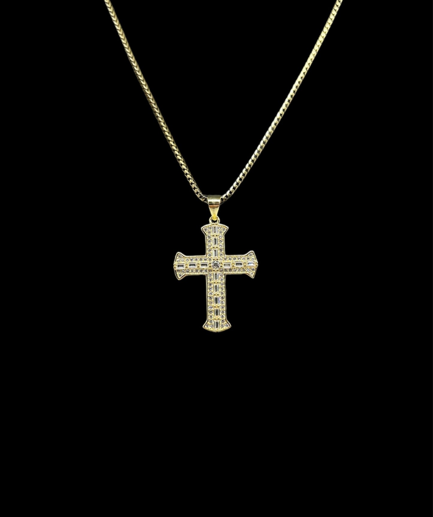 Baguette Small Cross W/ Chain 18”