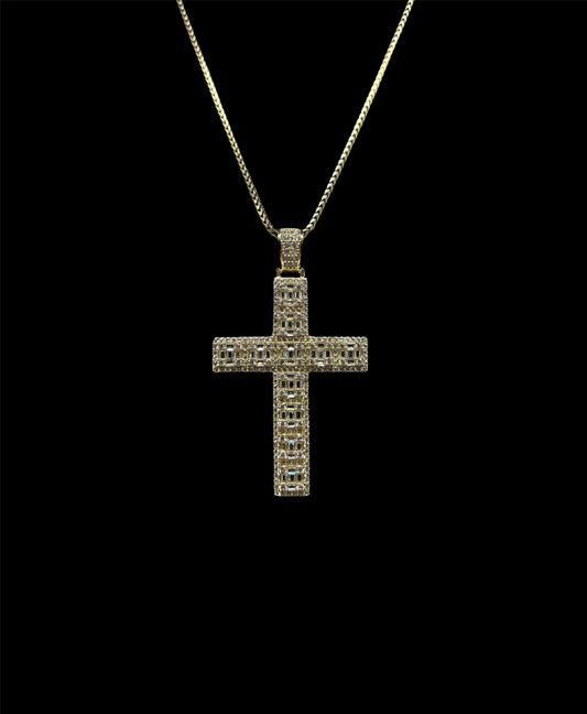 Emerald Cut Cross W/ Chain 20”