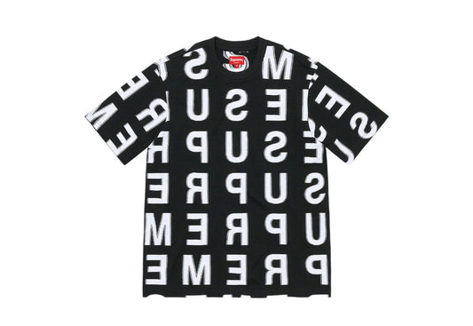 Intarsia Script Shirt S/S Top Black