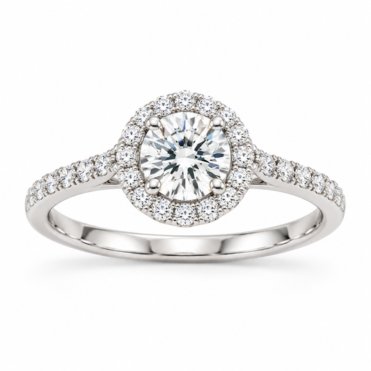 Legacy halo round in 14K gold with lab-grown diamonds; representative design image