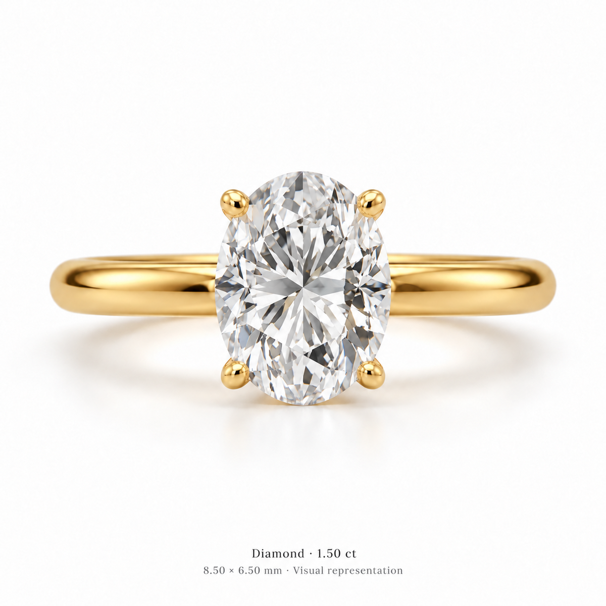 Legacy Oval Plain Solitaire — Yellow Gold — front — 1.50 ct — 8.50 × 6.50 mm — visual representation