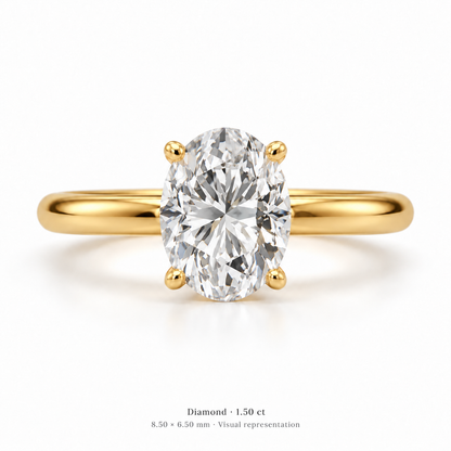 Legacy Oval Plain Solitaire — Yellow Gold — front — 1.50 ct — 8.50 × 6.50 mm — visual representation