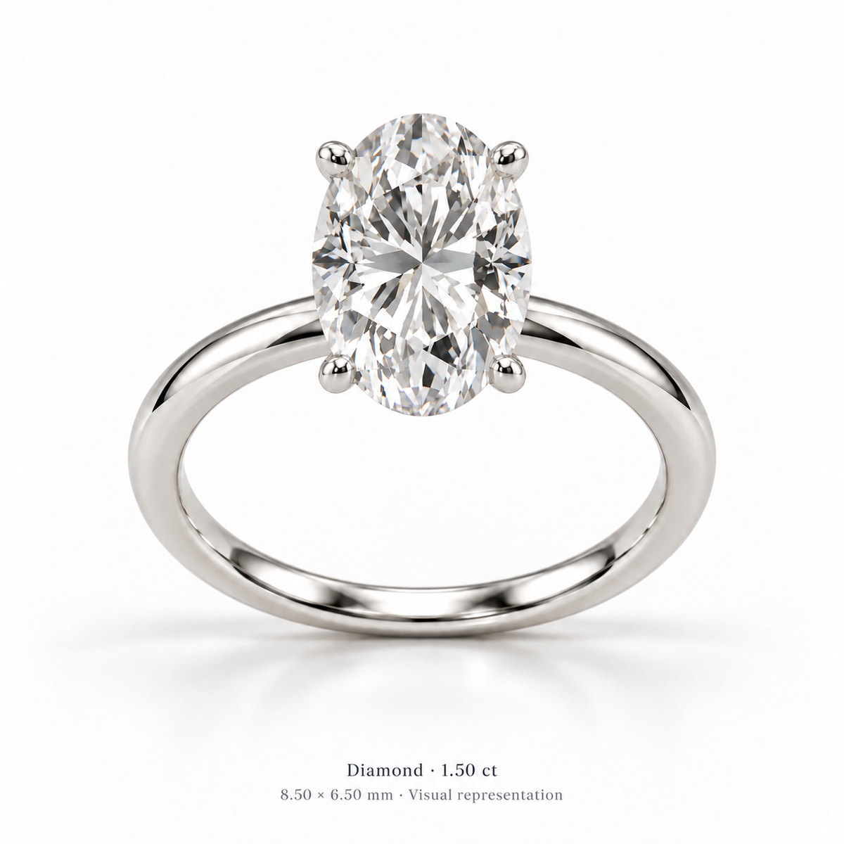 Legacy Oval Plain Solitaire — White Gold — studio front — 1.50 ct — 8.50 × 6.50 mm, visual representation