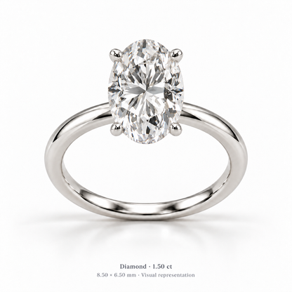 Legacy Oval Plain Solitaire — White Gold — studio front — 1.50 ct — 8.50 × 6.50 mm, visual representation