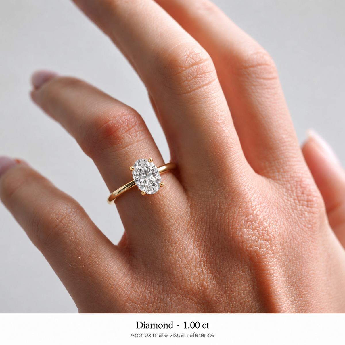 Legacy Oval Plain Solitaire — Yellow Gold — 1.00 ct — hand, approximate visual reference