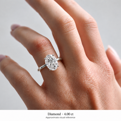 Legacy Oval Plain Solitaire — White Gold — 4.00 ct — hand, approximate visual reference