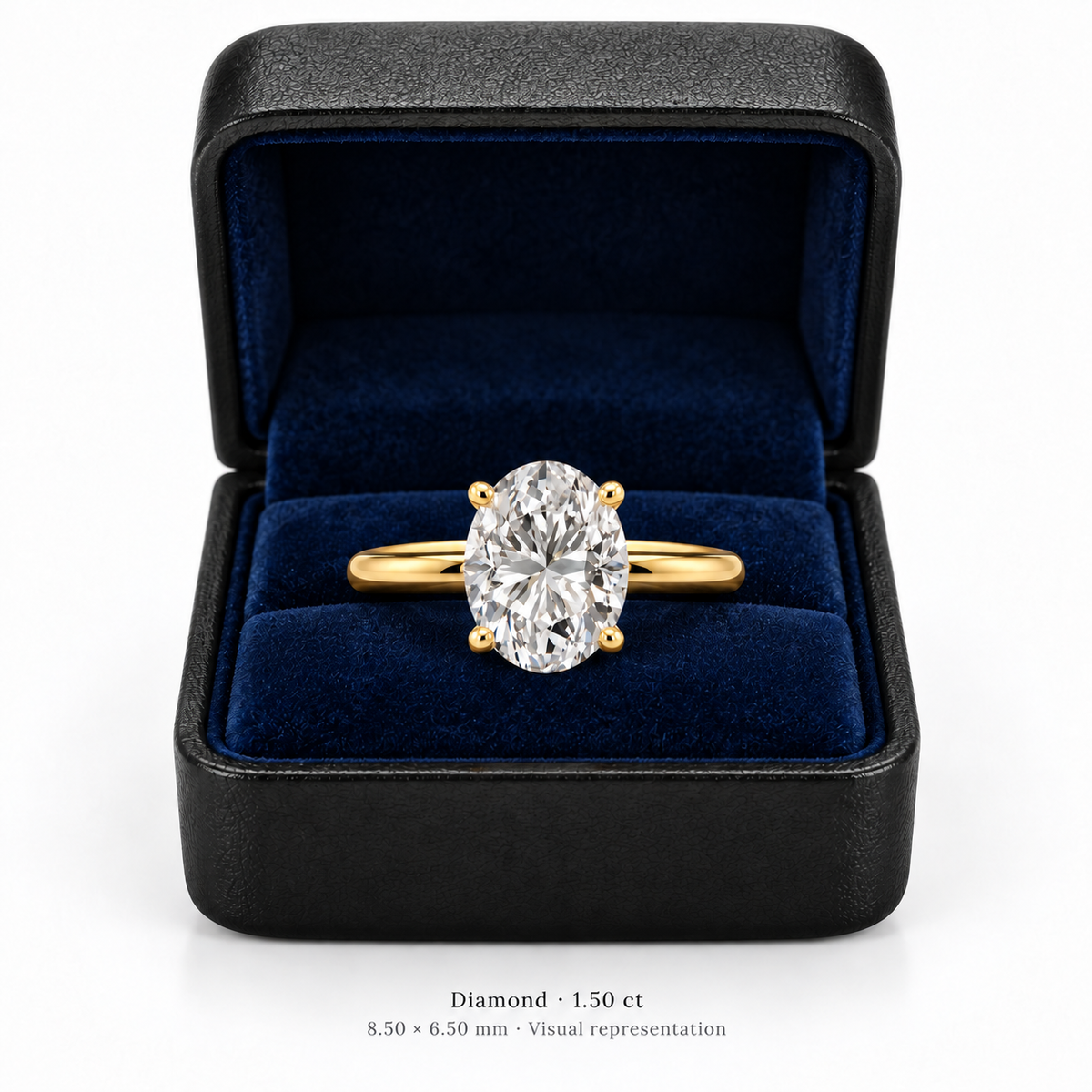 Legacy Oval Plain Solitaire — Yellow Gold — box  — 1.50 ct — 8.50 × 6.50 mm, visual representation