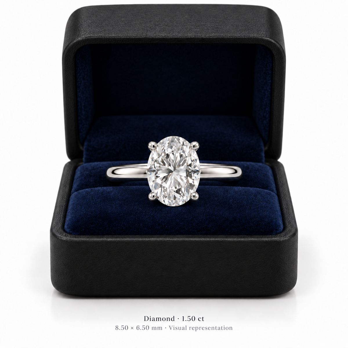 Legacy Oval Plain Solitaire — White Gold — box  — 1.50 ct — 8.50 × 6.50 mm, visual representation