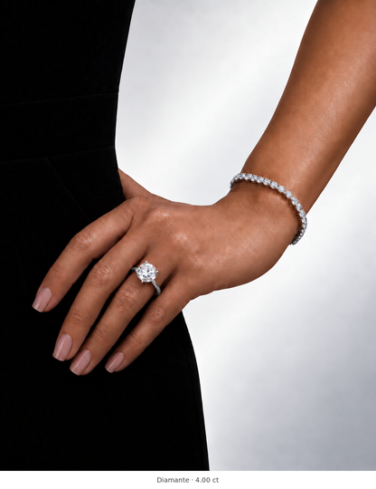 Legacy Round Plain Solitaire Engagement Ring — 4.00 ct — White Gold — hand
