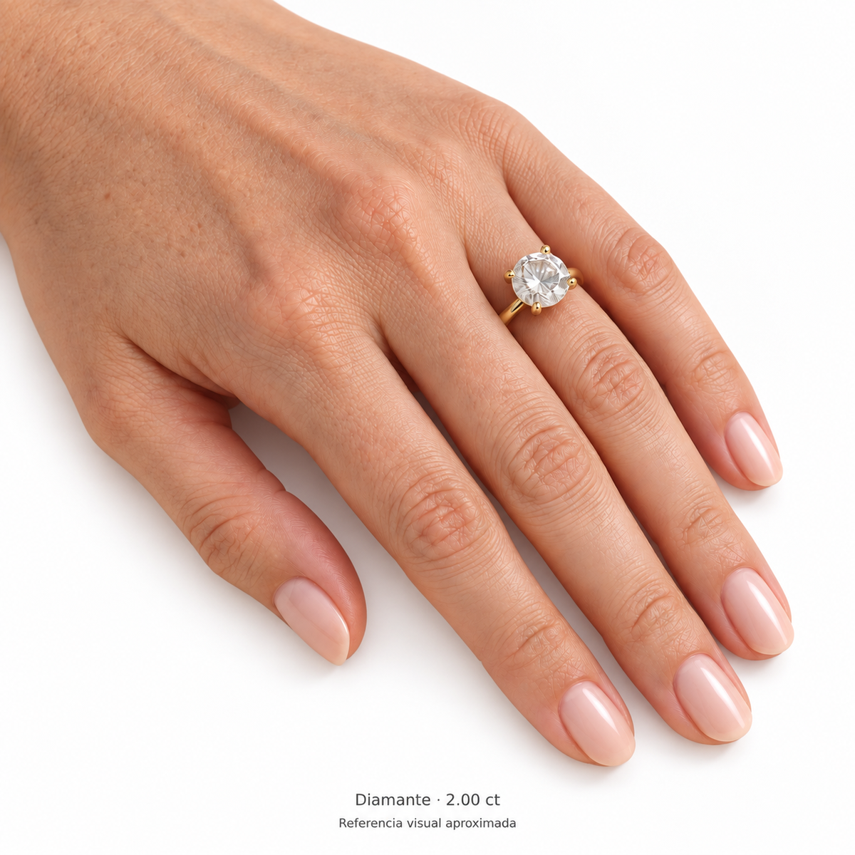 Legacy Round — 2.00 ct — Yellow Gold — mano, referencia visual aproximada — fondo blanco uniforme