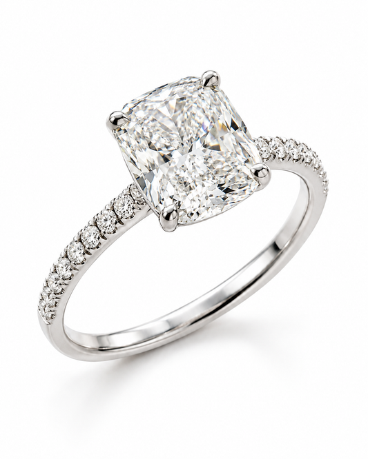 Legacy cushion cut engagement ring — studio photograph 2